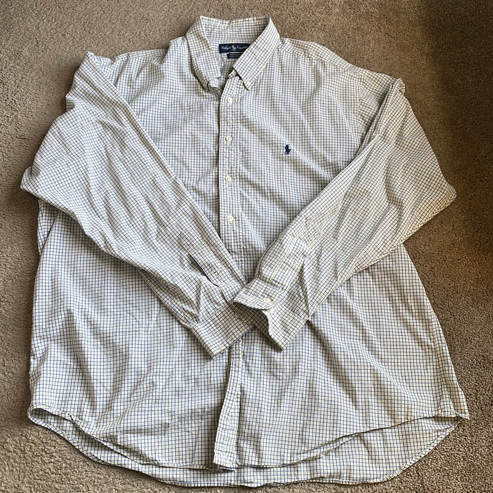 📏 Polo Ralph Lauren Yarmouth Mens 18 36/37 Cotton Plaid Button Down Shirt
